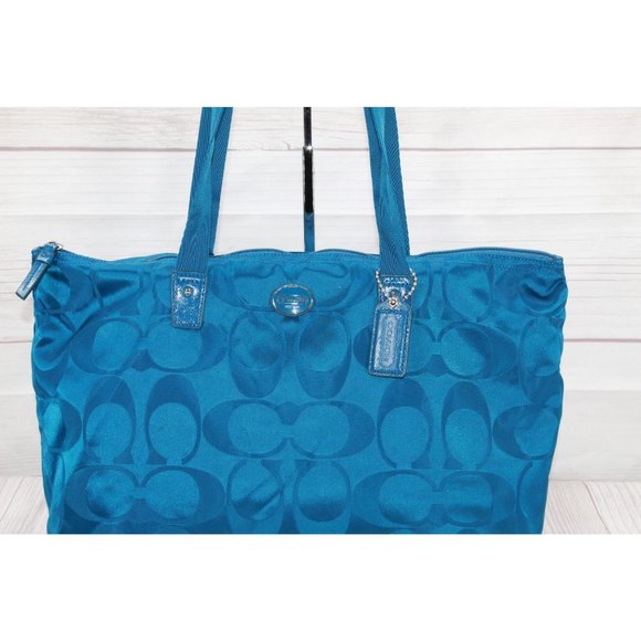 Coach Blue Nylon Weekender Travel Tote Bag - Picture 2 of 9